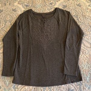 Eddie Bauer Women's Embroidered Gray Long Sleeve Top, Size XL